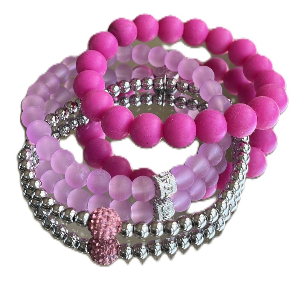 Rustic Cuff Stackable Stretch Bracelet Set Pinks … - image 1
